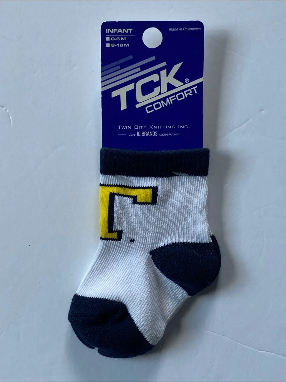 Trinity College Baby Socks 3-6 Months New Bantams Logo “T” Yellow Blue NWT